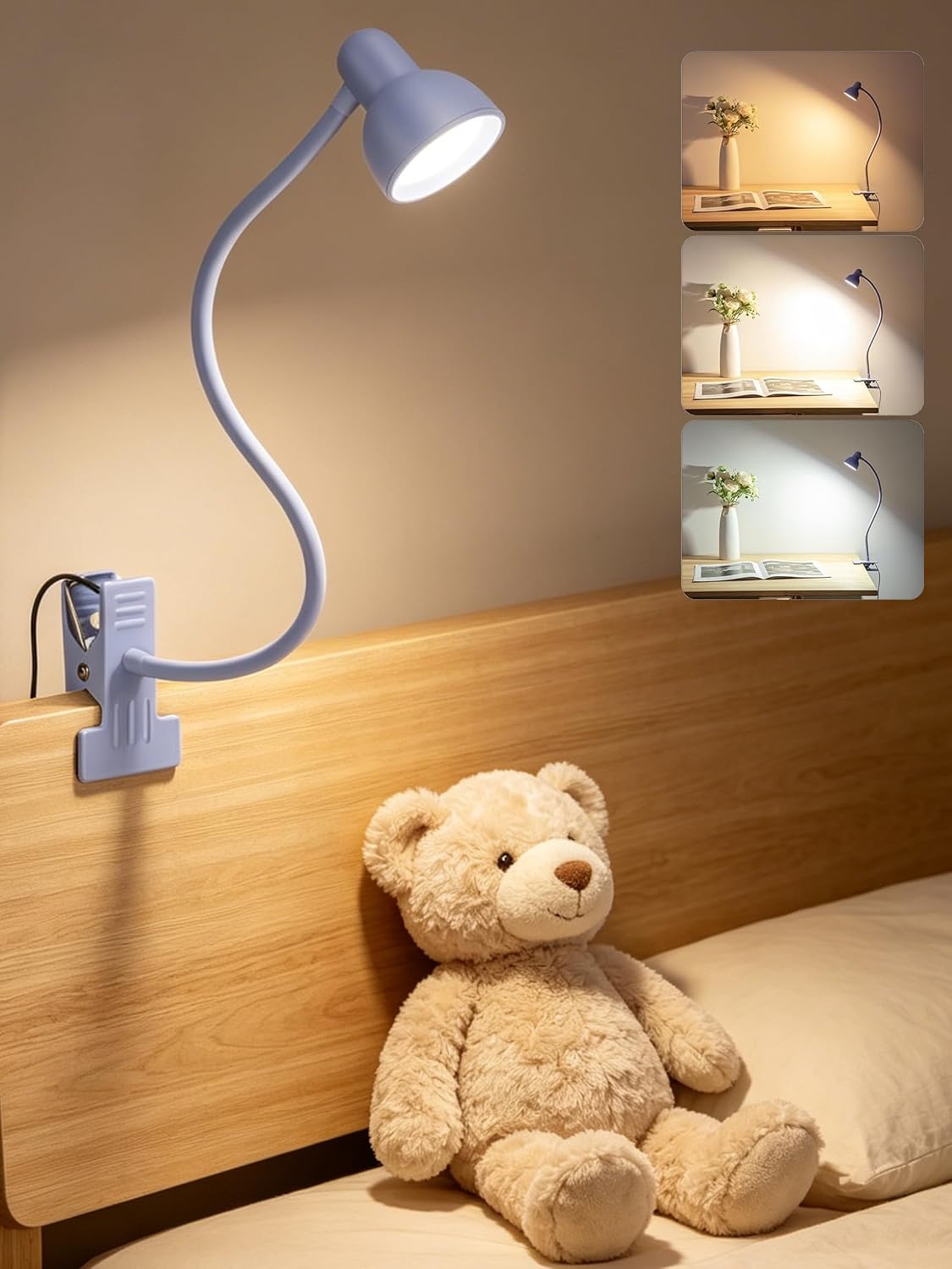 Clip on Reading Light for Bed 3 Color Modes Teal