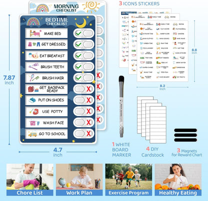 2 in 1 Bedtime/Morning Routine Chart for Kids Toddlers, Magnetic Chore Chart for Kids, Cute Visual Schedule for Kids Schedule Board for Home, Kids Checklist to Do List ADHD Tools for Kids