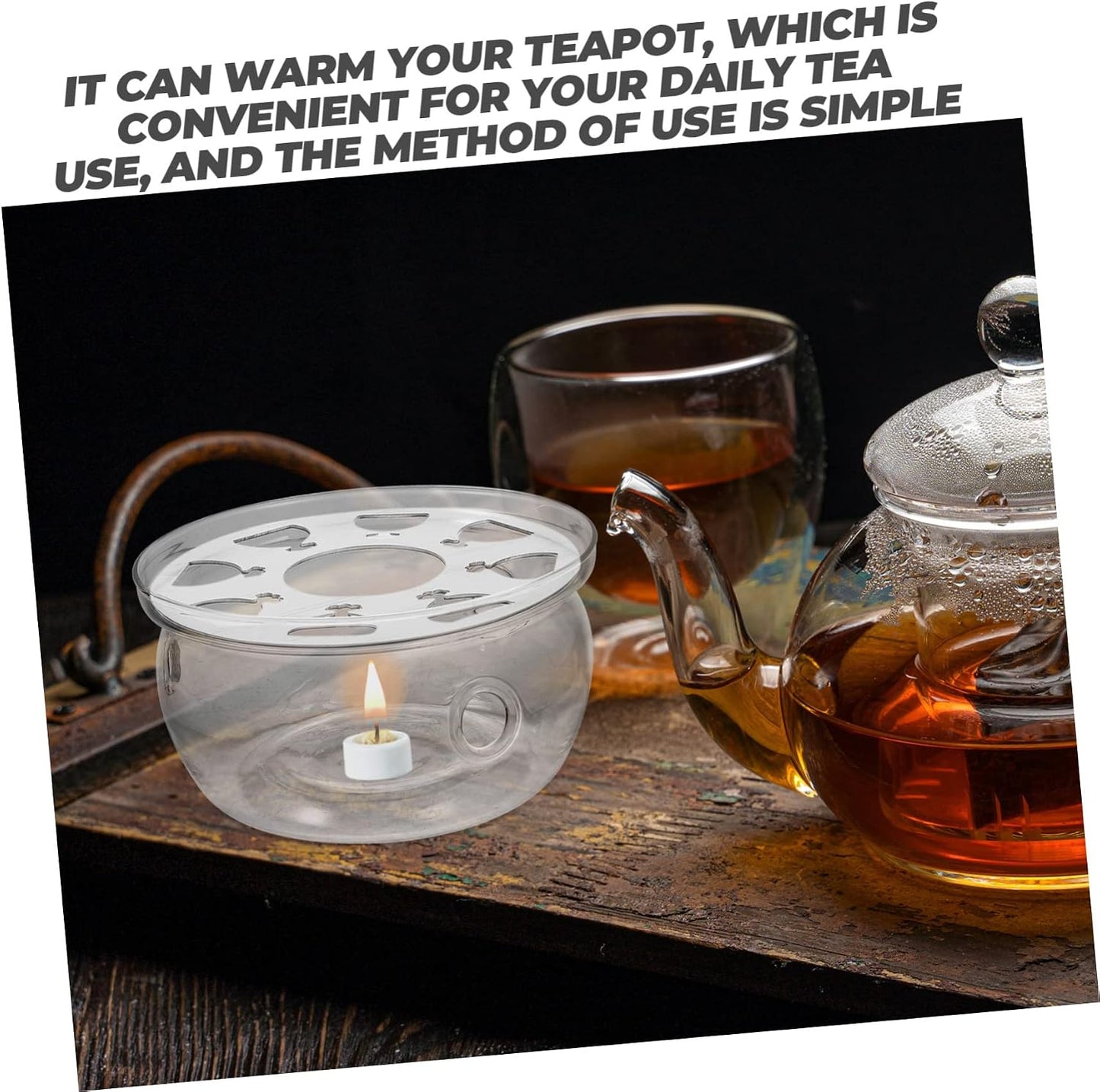 Luxshiny Transparent Teapot Warmer Insulation Base Elegant Design for Heating Tea Kettles Glass Material for Home Use and Desktop Decoration