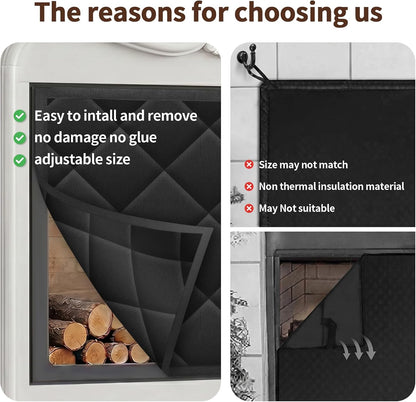 Fireplace Draft Cover, Fireplace Blocker Blanket with Hook and Loop Tapes, Indoor Fire Place Draft Stopper for Heat Loss Insulation Black 39" W x 32" H