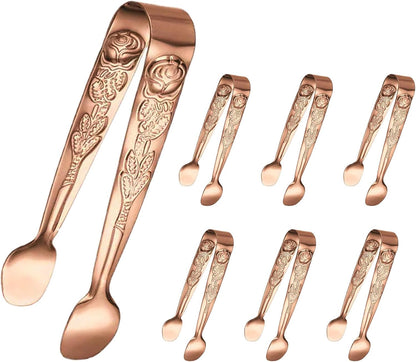 3PCS Mini Serving Tongs, 4Inch Rose Stainless Steel Sugar Cube Tongs, Sliver Small Ice Tong for Tea and Coffee Party, Appetizers, Desserts by Sunenlyst (Silver)