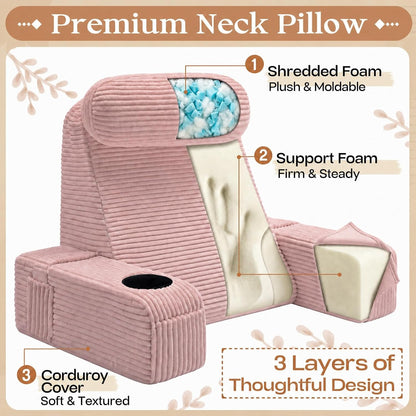 Reading Pillow/Backrest Pillow with Arms, Cup Holder & Phone Pocket