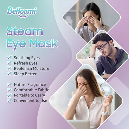 BeHoomi Steam Eye Mask, 10Packs Heated Eye Mask, Self Heating Disposable SPA Warm Compress for Eyes Sleep Mask, Travel Essentials & Relaxation Gifts for Women (Lavender Scent)