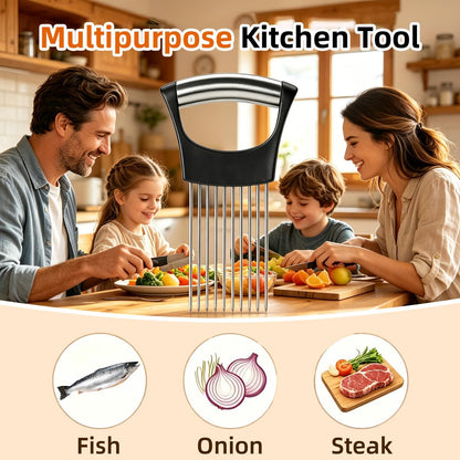 Premium Stainless Steel Onion Slicer, Onion Holder for Slicing, Vegetable Cutter Chopper, Fruit Tomato Slicer, Kitchen Gadgets