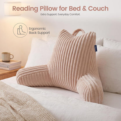 Reading Pillow for Sitting up in Bed, Adjustable Memory Foam Bed Rest Pillow, Wide-wale Plush Cover Machine Washable, Neck Back and Lumbar Support Pillow-Grey