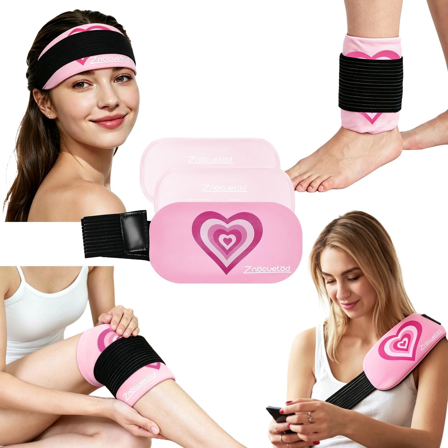 Gel Ice Packs for Injuries Reusable 2 Packs Hot Cold Gel Wrap with Strap | for Pain Relief Swelling Shoulder Rotator Cuff Back Hip Ankle Knee C-Section & Postpartum Recovery,10x5.5 Inch, Pink