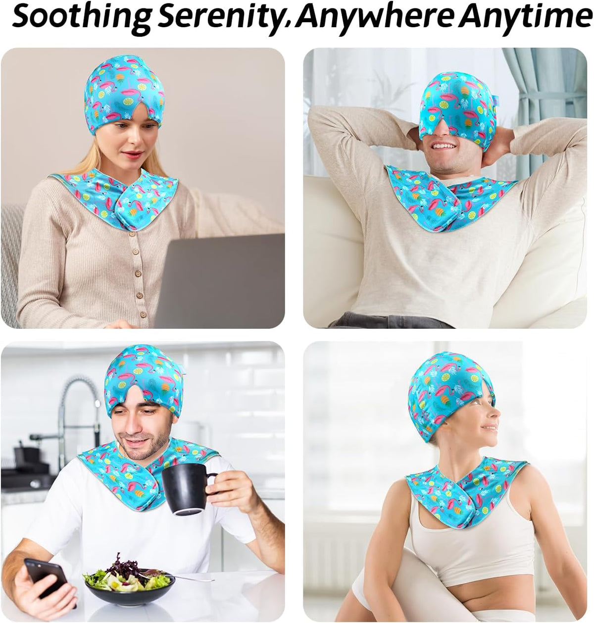 Migraine Relief Cap & Neck Ice Pack Wrap Set, Headache Relief Cap & Cervical Ice Pack, Hot and Cold Therapy for Headache, Neck & Shoulder Pain, Tension & Stress Relief, Post-Surgery Recovery