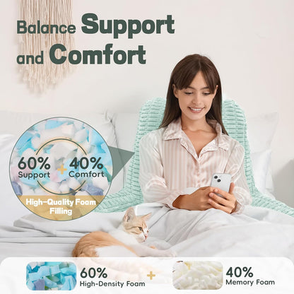 21" Higher Large Reading Pillow for Bed Adult, Back Pillow for Bed Sitting Up with Memory Foam Back Support with Arms Rest for Couch Chair Gray