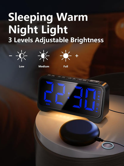 Mesqool Bed Shaker Alarm Clock for Heavy Sleepers, Extra Loud Vibration | Vibration & buzzer modes, dual alarms, snooze, USB charging, battery backup, brightness adjustment for teens & heavy sleepers