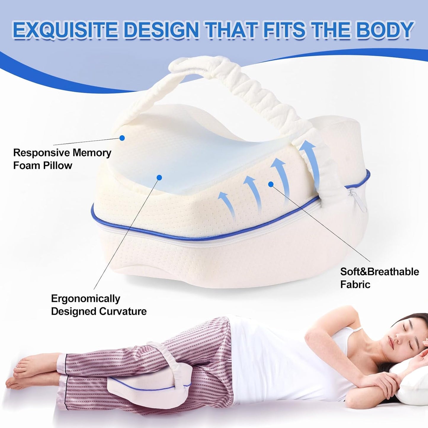 Knee Pillow for Side Sleepers Leg Memory Foam Pillow Side Sleeping Soothing Relief for Back, HIPS, Knees, Joints, Nerves and Muscle Discomfort Relief (Grey, Small)