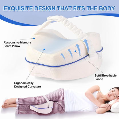 Knee Pillow for Side Sleepers Leg Memory Foam Pillow Side Sleeping Soothing Relief for Back, HIPS, Knees, Joints, Nerves and Muscle Discomfort Relief (Grey, Small)