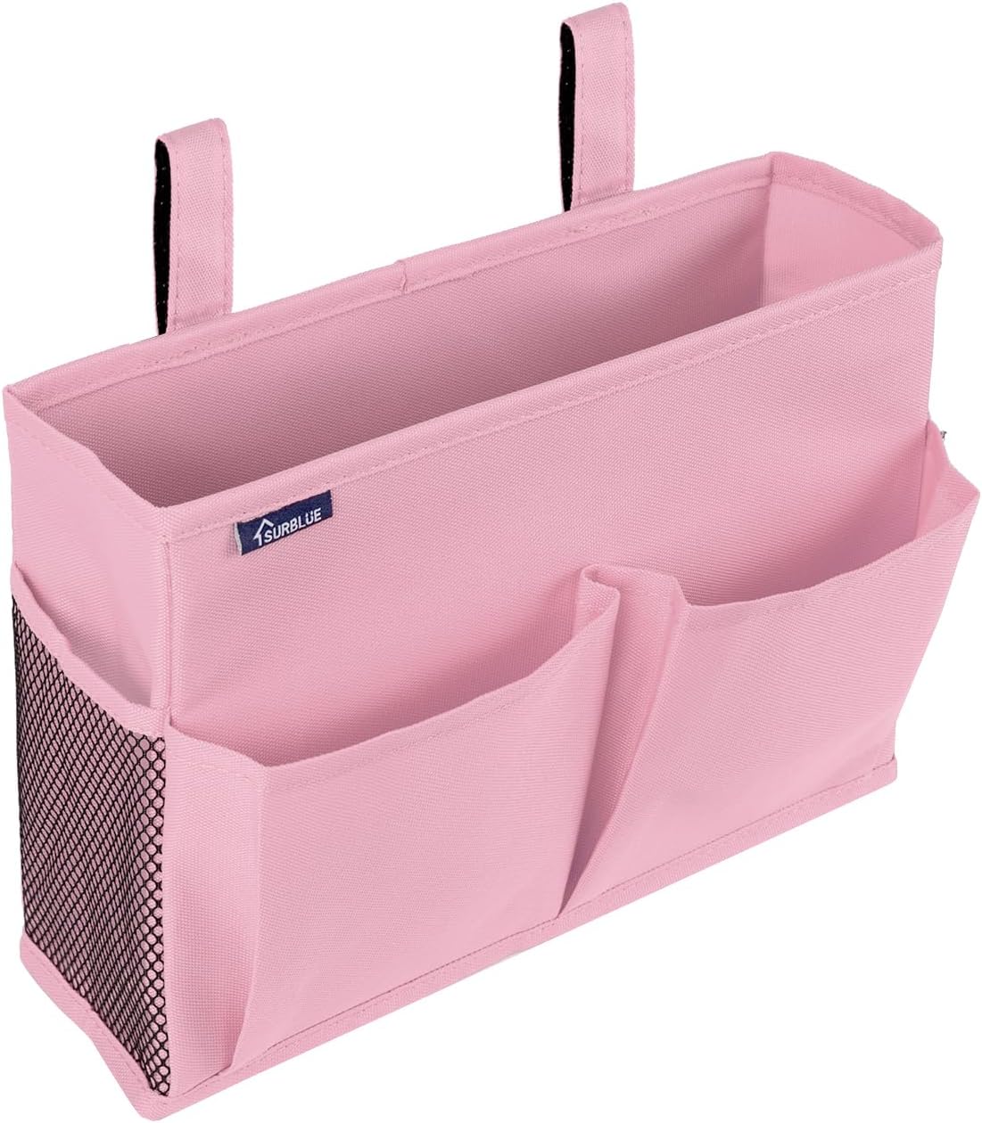 Surblue Bedside Caddy Hanging Organizer Storage Bag Pocket for Bunk, Hospital, College Dorm Rooms, Baby Bed Rails, Camp - 4 Pockets, 2 Hooks (Blue)