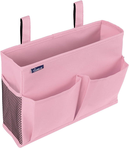 Surblue Bedside Caddy Hanging Organizer Storage Bag Pocket for Bunk, Hospital, College Dorm Rooms, Baby Bed Rails, Camp - 4 Pockets, 2 Hooks (Blue)