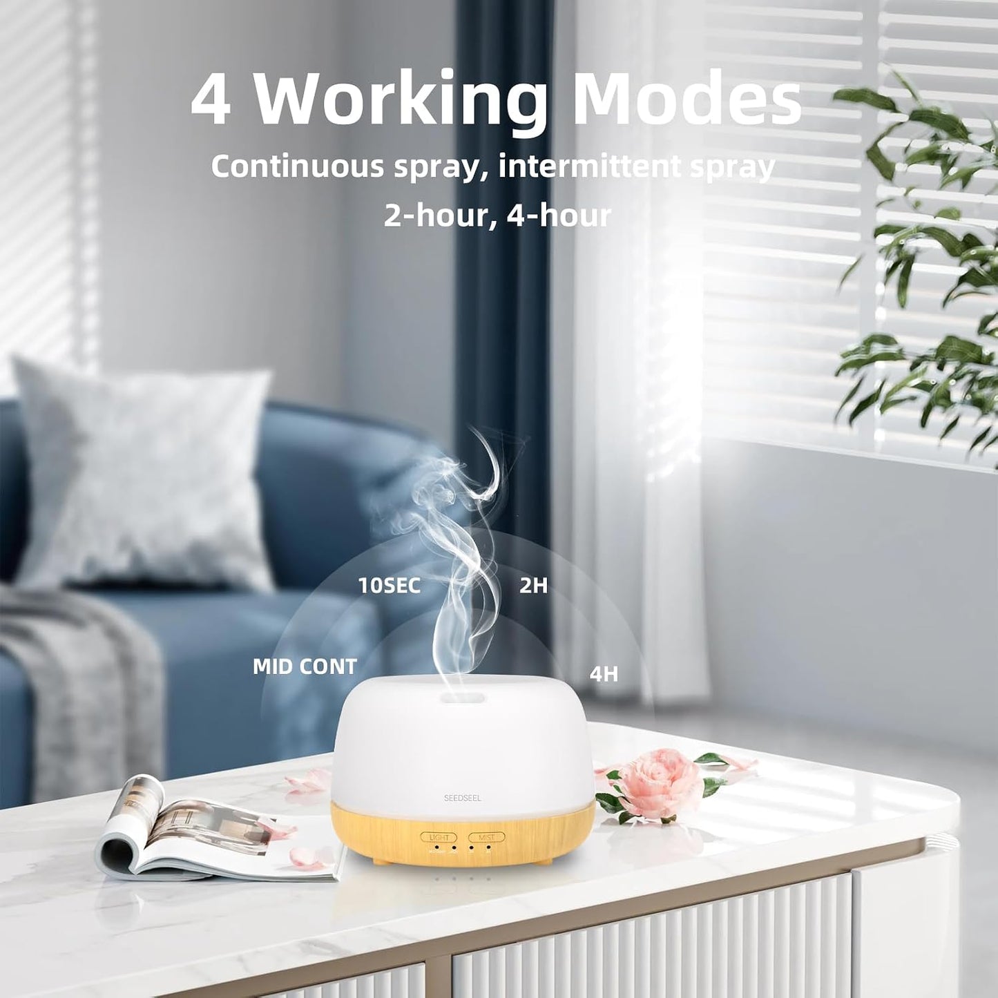 SEEDSEEL 300ML Essential Oil Diffuser with 7-Color LED Lights and Remote Control, Modern Minimalist Design, High-Efficiency Ultrasonic Mist Aromatherapy Diffuser for Home