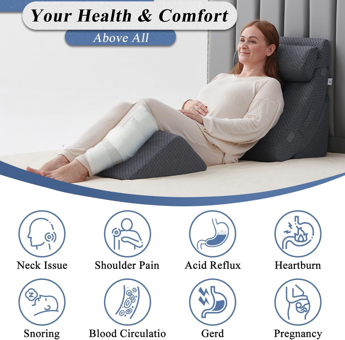 Axelrod Orthopedic Bed Wedge Pillow Set, Post Surgery Foam for Back, Neck and Leg Pain Relief Comfortable & Adjustable Ortho Pillows- Anti Snoring, Heartburn, Acid Reflux & GERD Sleeping Navy