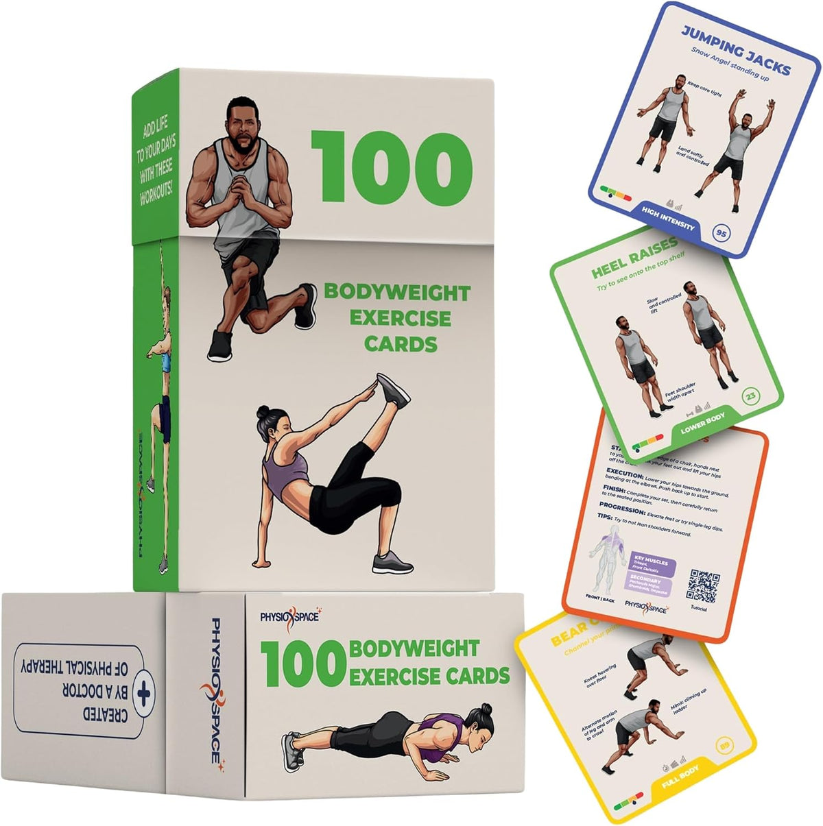 100 Bodyweight Exercise Cards – Illustrated Home Workout Flash Card Deck Designed by a Physical Therapist for Strength Training with No Equipment for Men and Women