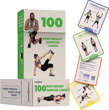 100 Bodyweight Exercise Cards – Illustrated Home Workout Flash Card Deck Designed by a Physical Therapist for Strength Training with No Equipment for Men and Women
