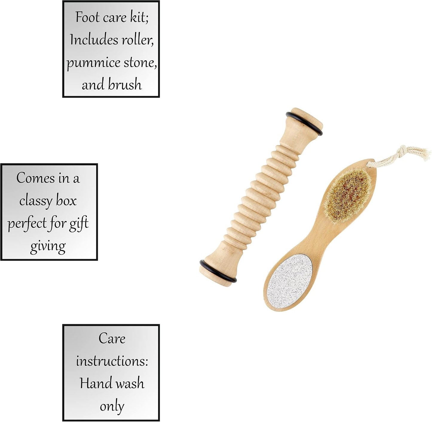 Santa Barbara Design Studio Foot Spa & Care Kit - Gift Boxed Pumice Stone Scrubber and Wood Massage Roller with Reflexology Map, 2-Pieces, Best Foot Forward