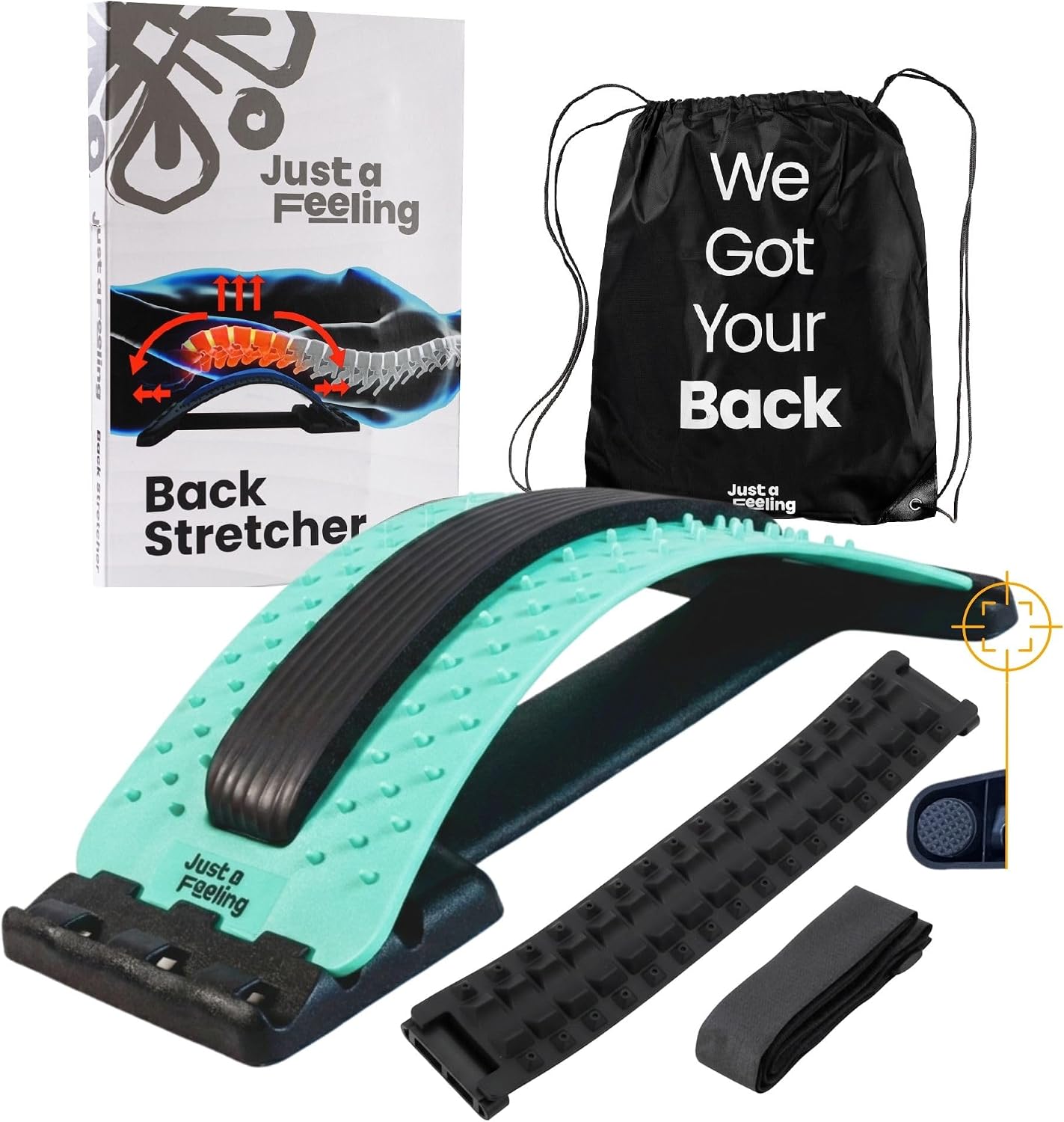 Just A Feeling Back Stretcher Lower - Lumbar Support & Back Cracker w/Silicone & Foam Pads - Spinal Decompression Device for Sciatica, Herniated Disc, Back Popper for Back Pain w/Chair Strap