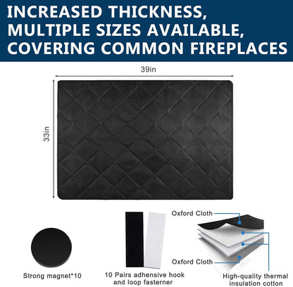Magnetic Fireplace Cover Blanket Draft Stopper 45*34in Brick Fireplace Screen Insulation Cover Chimney Cold Air Blocker with Strong Magnet Hook-and-Loop Fasteners for Winter Iron Frame Stops Heat Loss