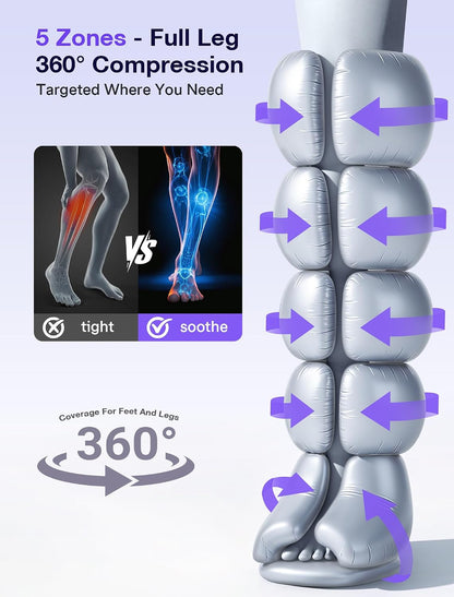 RIKE Leg Compression Massager with Heat for Circulation and Pain Relief FSA | [2026 Upgraded] 5 Chamber Full Leg Zipper Boots, 6 Modes & 3 Heat Levels, Air Recovery Massage for Athletes, Gift for Mom Dad