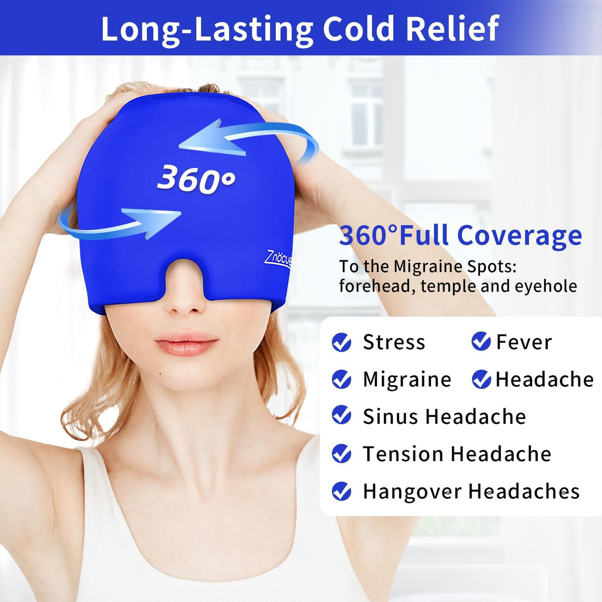 ZNÖCUETÖD Migraine Headache Relief Cap Hat Full Head ice Pack Wrap Cold Cap