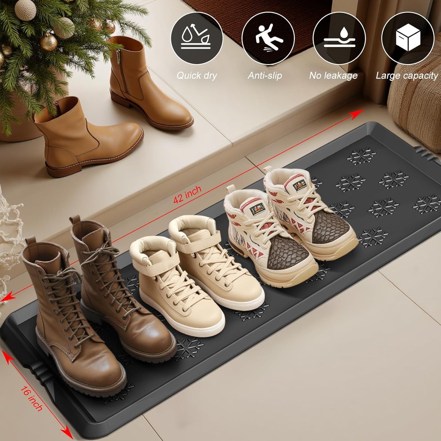 Azadx Heavy Duty Boot Trays Natural Rubber Shoe Mat Tray for Entryway | Ultra Large Boot mat Tray Multi-Purpose for Outdoor Door Mats, Waterproof Durable Shoe Tray 16x42 Inch