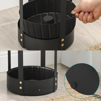 SONGMICS Umbrella Stand, Metal Umbrella Holder for Entryway, with Water Tray and 4 Hooks, 7.7 x 7.7 x 19.3 Inches, Round, Ink Black ULUC23B