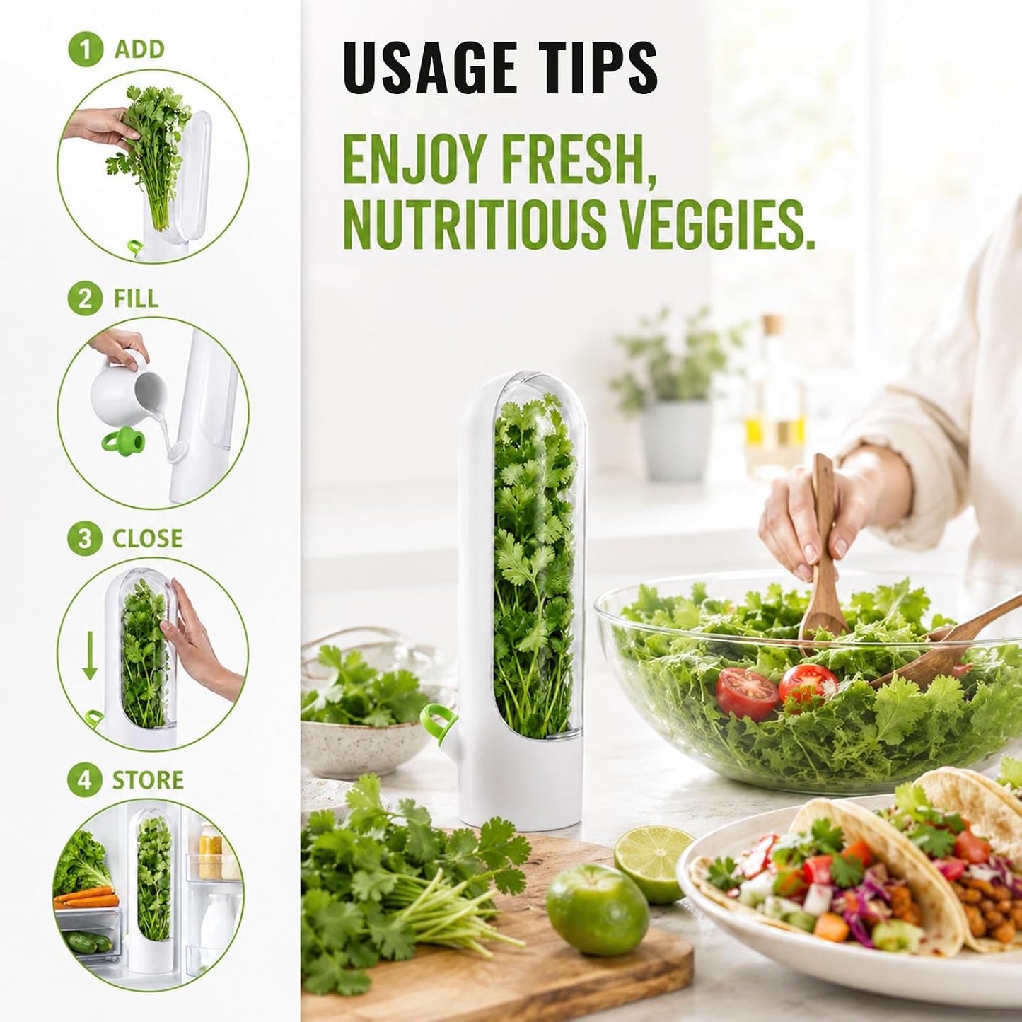 3 Pack Herb Keeper for Fridge with Water Reservoir, 2.65 x 9.65 in | 3 slim herb pods; clear covers; water reservoirs; fits cilantro, parsley, mint, rosemary and green onions; 2.65 x 9.65 in
