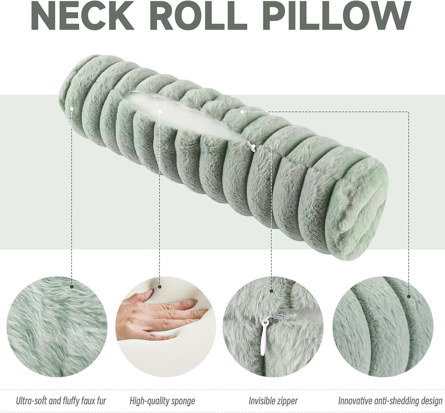 Round Cervical Roll Cylinder Bolster Pillow, Cervical Neck Roll Sponge Pillow, Faux Fur Cylinder Pillows, Neck Pillow for Sleeping for Head, Neck, Back, and Legs (Pink)