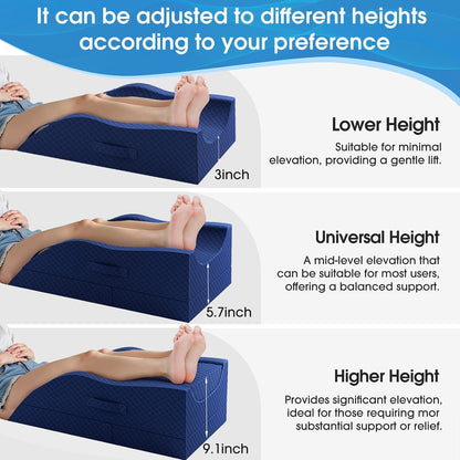 TranquilRelax Leg Elevation Pillows for After Surgery, Wedge Pillow, Grey | Memory Foam, All-around Knee & Ankle Support for Swelling, Height-adjustable, Nop-Slip Bottom, Washable Cover, Single-leg