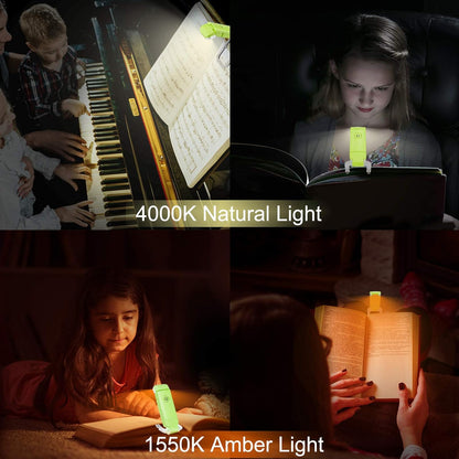 LUXSWAY USB Rechargeable Book Light for Reading,Small Book Reading Light in Bed,Clip On Bookmark Kids Light for Bed,Brightness Adjustable for Eye Care,2 4000K and 2 1550K LEDs for Bookworms
