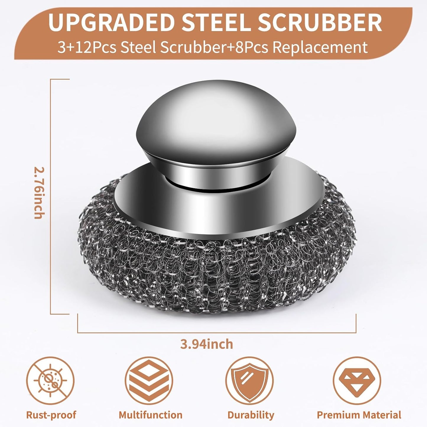 6PCS Steel Wool Scrubber Sponge Set, Barbecue Grill Cleaning Scrubber Pads | Stainless Steel Scrubber Replacement for Scouring Messes from Cast Iron, Pots, Pans, Grill, Stoves, Sink (6 Pads)