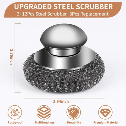 6PCS Steel Wool Scrubber Sponge Set, Barbecue Grill Cleaning Scrubber Pads | Stainless Steel Scrubber Replacement for Scouring Messes from Cast Iron, Pots, Pans, Grill, Stoves, Sink (6 Pads)