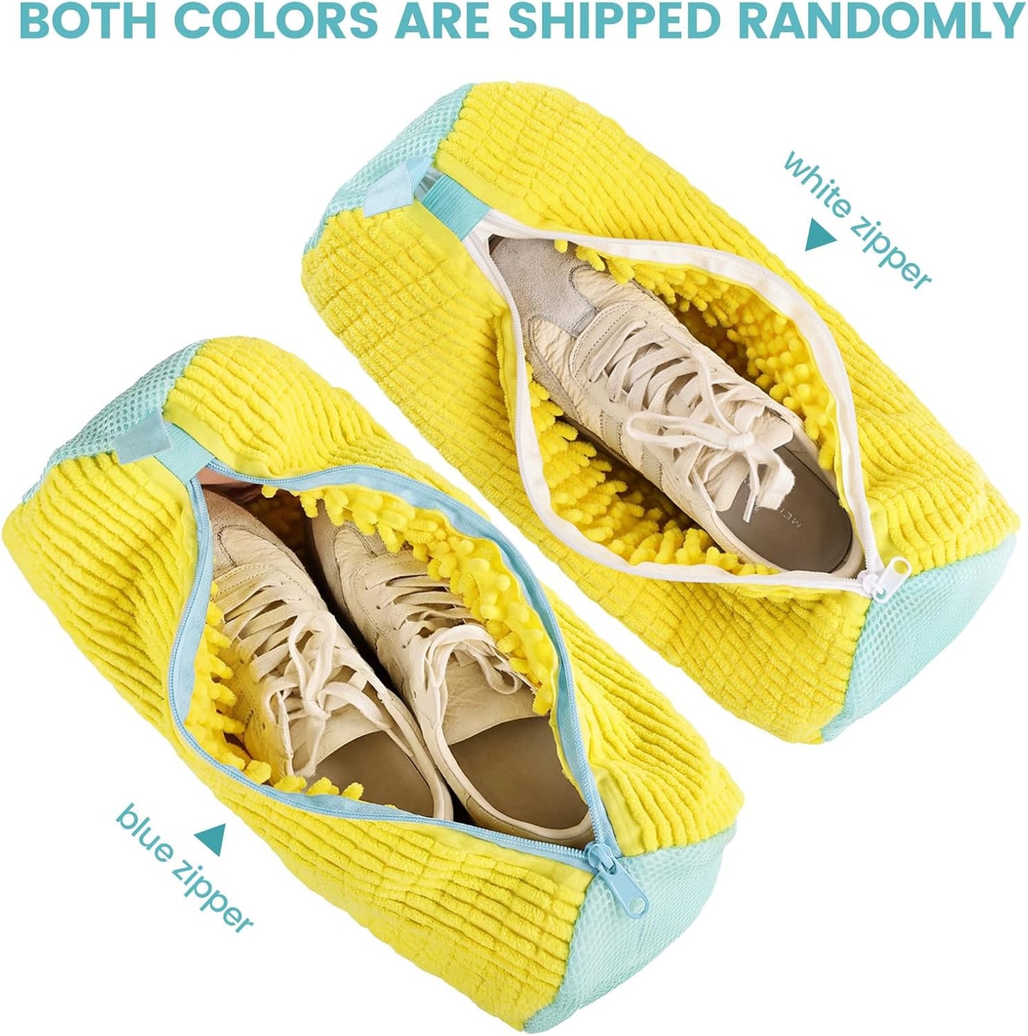 Shoe Washing Machine Bag Reusable Sneaker Washing Bag with Built-in Fluffy Brushes for 360° All-Around Cleaning, Laundry Shoe Bag is Designed for Washer and Dryer （Yellow 2pcs）