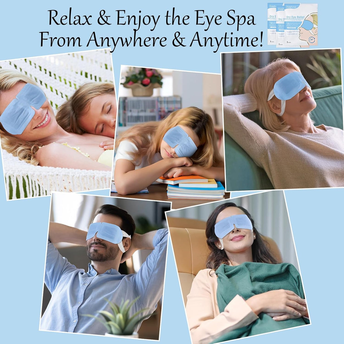 FRESHME Warm Compress Eye Mask - 10 Packs Steam Eye Masks Disposable Self Heated for Dry Eyes, Warming Compresses Sleeping Travel Essentials Self Heating Eye Masks for SPA Relieve Eye Fatigue Stress