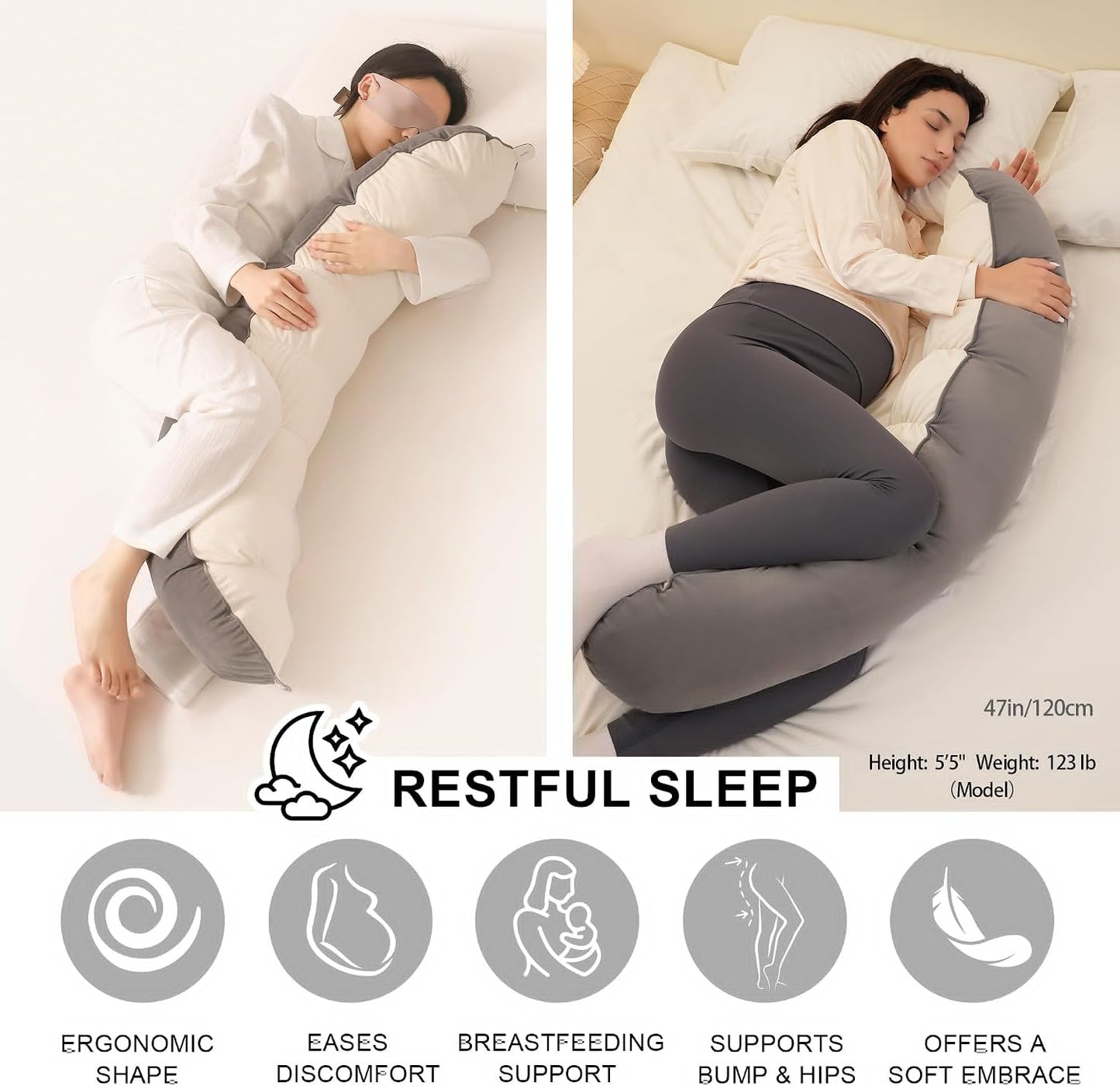 Peallow(Pat. Pend) – Long Round Body Pillow for Adults, Bolster Pillow for Sleeping, Soft and Supportive Pillow for Sleeping & Lumbar Support (Green-White, 29.5")