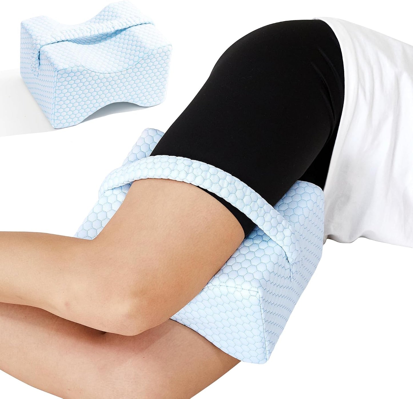 UJPFEO Knee Pillow for Side Sleepers, Leg Pillow for Sciatica, Back, HIPS, Knees, Joints Pain Relief,Pillows for Between Legs While Sleeping Spine Alignment Support & Relieves Pressure,Cooling White
