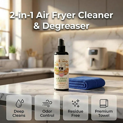 2 in 1 Air Fryer Cleaner & Degreaser Spray, Instantly Dissolves Baked-On Grease, Safe Non-Stick Coating No-Scratch Formula For Baskets, Racks & Trays (2)