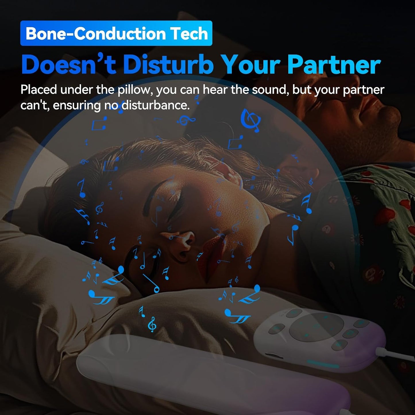 Pillow Speaker for Sleeping w/Remote - Without TF Card, White | Bone Conduction Speaker, 36 Built-in White Noise, Flat Thin Wireless Speaker under Pillow for Side Sleepers, Dusker Sleep Bar