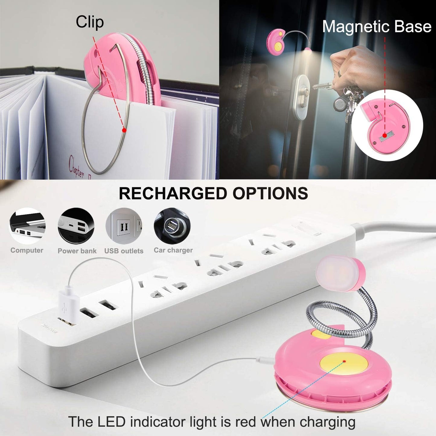 Kids Rechargeable Book Light, Clip on Reading Light for Kid, Kids Reading Lights, Amber Book Light for Reading in Bed, 2 Lighting Modes, Blue Light Blocking, Bookmark Light for Bookworms-Green