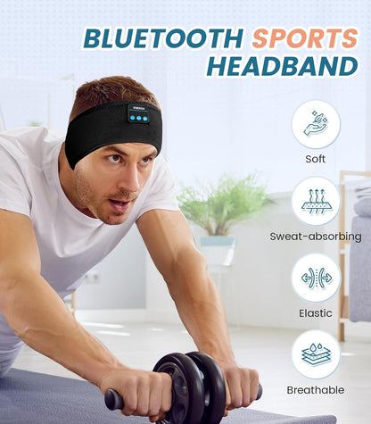 Voerou Sleep Headphones Bluetooth 5.4 Headband, Breathable Sports Headband Sleeping Headphones Eye Mask Music Earbuds, Perfect for Sleep Exercises Workout Yoga Travel, Cool Tech Gadgets Gifts for Men
