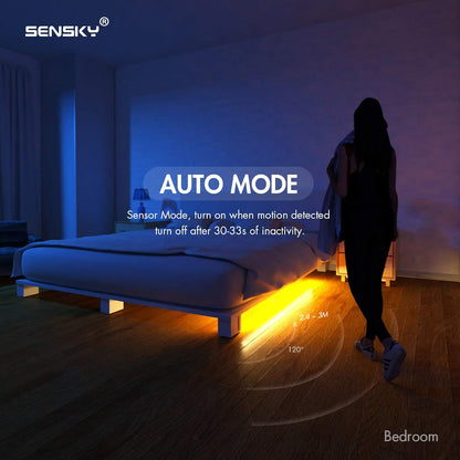 Sensky Motion Activated Strip Lights Rechargeable Motion Sensor LED Strip Light Dimmable Strip Lighting for Wardrobe, Cabinet, Pantry, Closet (2M Black, Cool White)