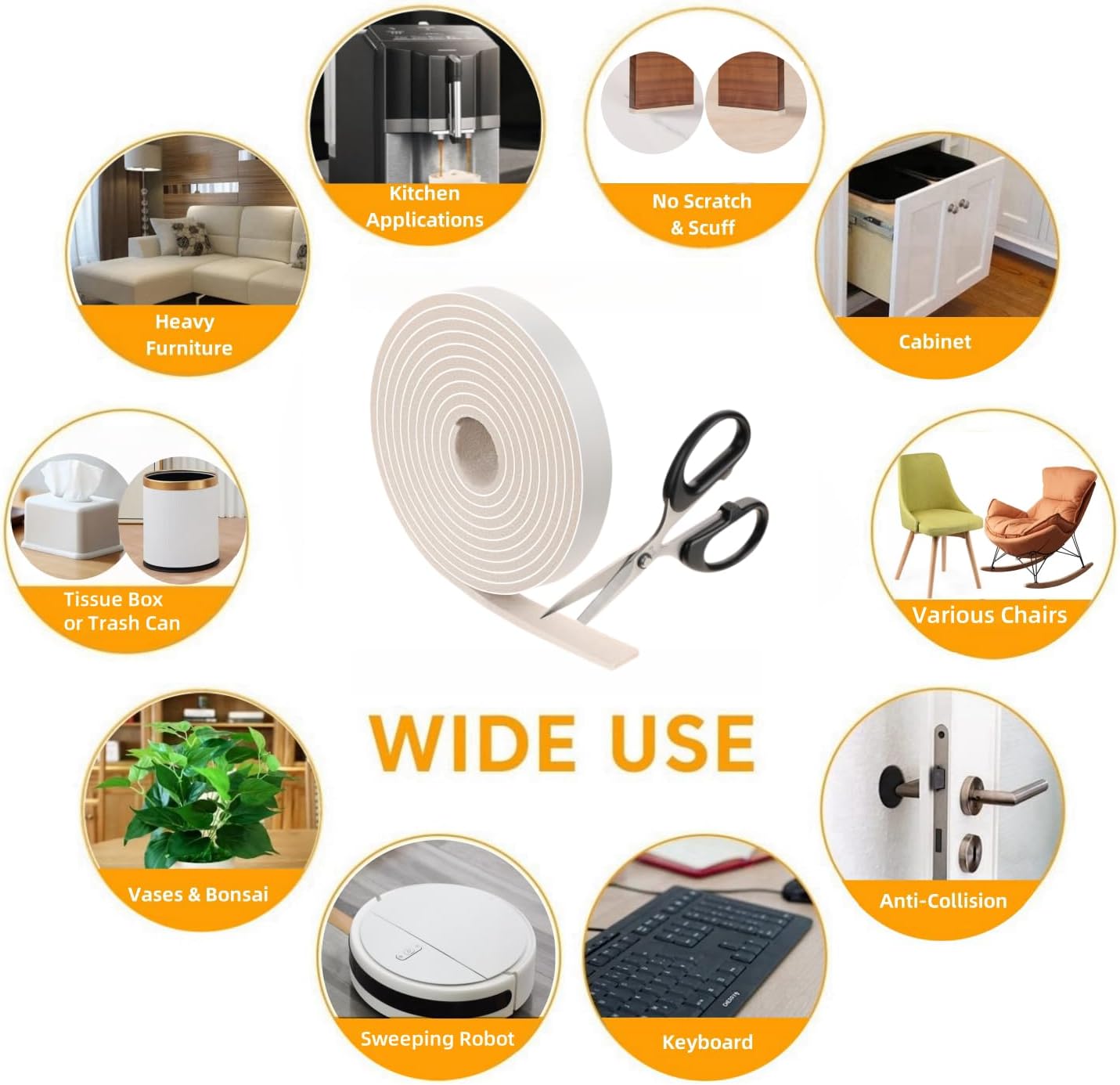Felt Strips with Adhesive Backing Heavy Duty Cuttable Felt Tape Roll Furniture Pads for Chair Legs - Protecting Hardwood Floors, Chair Wall Protector (Black, 80 x 0.5 x 0.14 Inch)