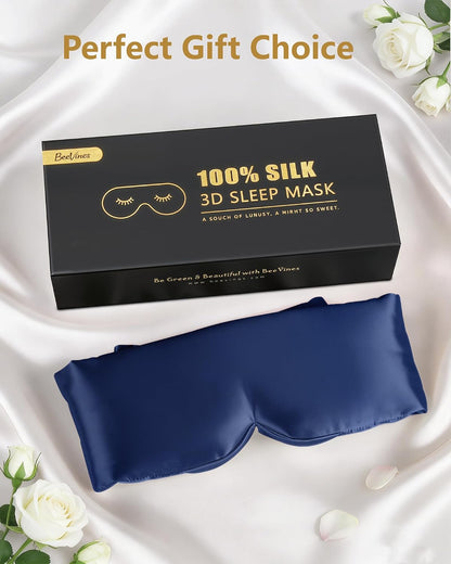BeeVines Luxury Pure 100% Silk Sleep Mask for Women, 3D Contoured Eye Mask