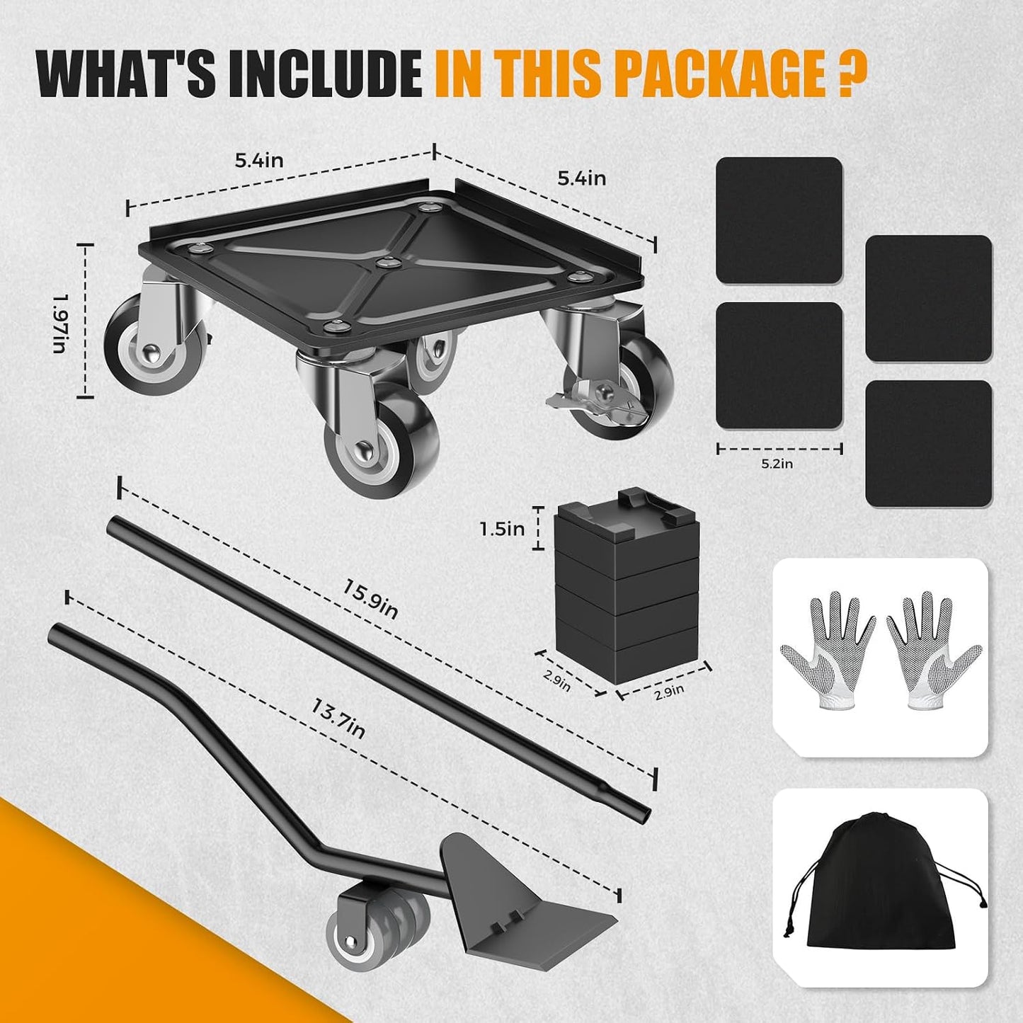 LOYAL TIGER 1500LBS Heavy Duty Furniture Dolly & Movers Set (5.4 Inch, Red) | 5-Wheel Carbon Steel Rollers with Locking Casters & Lifter. Moving Kit for Refrigerator, Washer, Sofa & Cabinet.