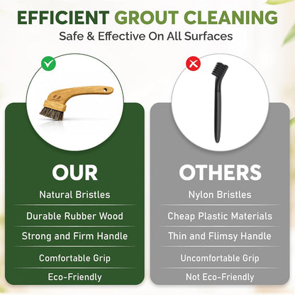 All-Natural Grout Brush Set | Wooden Cleaning Brush for Tile and Floor | Durable Floor Scrubber for Bathroom and Kitchen | Eco-Friendly Household Cleaning Tools