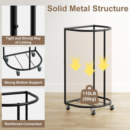 Laundry Hamper with Wheels and Lid, 100L Half Round Rolling Laundry Basket | Gasvadivum Sturdy Metal Frame Laundry Cart with Removable Bag, Dirty Clothes sorter Organizer for Bathroom, Bedroom, Black