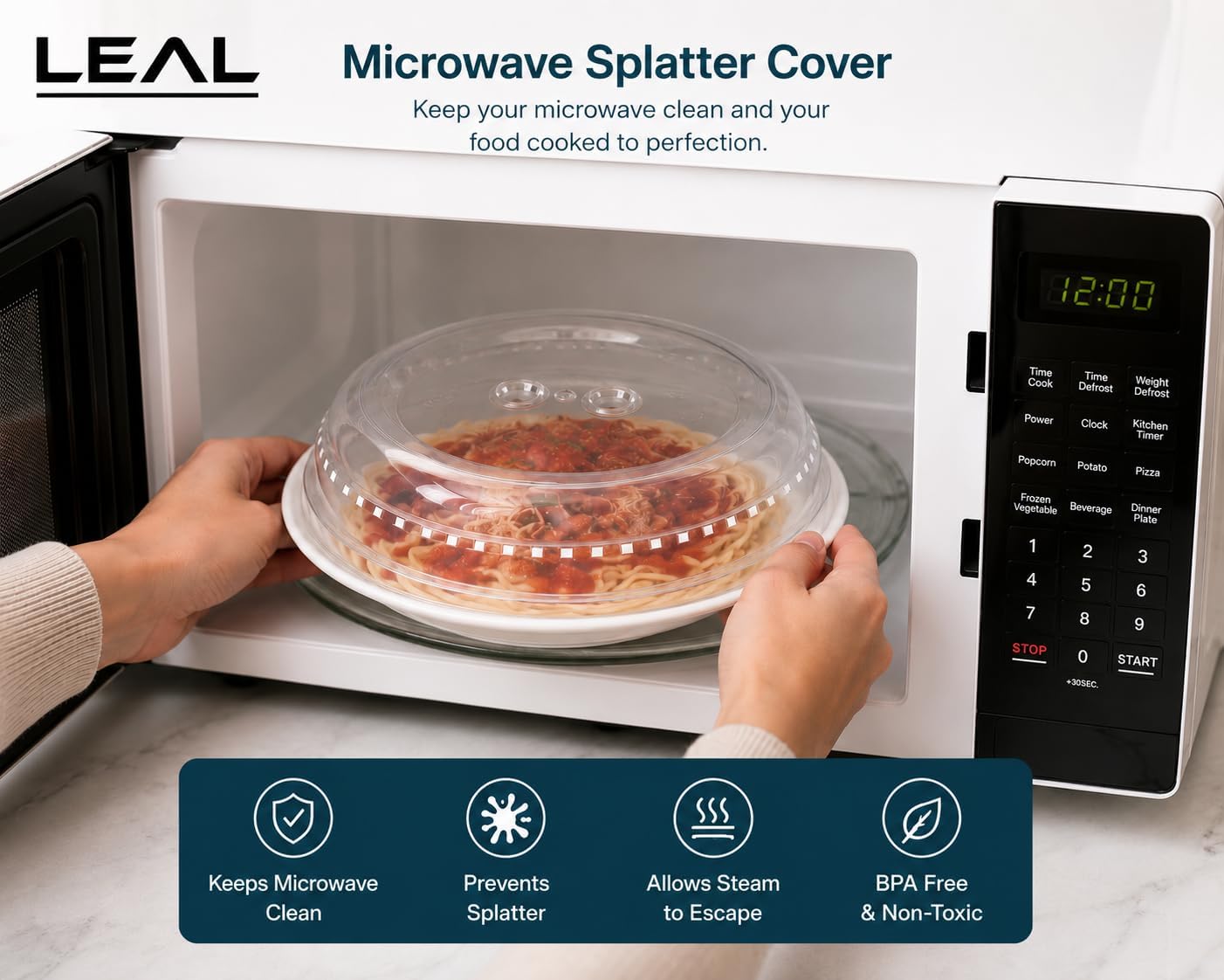 LEAL 2PK Microwave Splatter Cover 10.5” Clear Microwave Food Cover, BPA-Free Dishwasher Safe Microwave Plate Cover with Steam Vents, Reusable Splatter Guard for Kitchen Heating