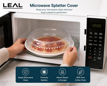 LEAL 2PK Microwave Splatter Cover 10.5” Clear Microwave Food Cover, BPA-Free Dishwasher Safe Microwave Plate Cover with Steam Vents, Reusable Splatter Guard for Kitchen Heating